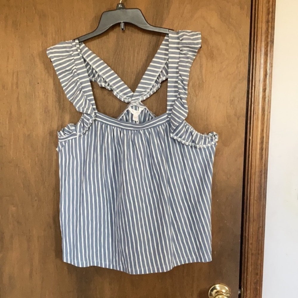 LC Lauren Conrad stripe ruffle sleeve tank cotton casual boho XXL - Picture 4 of 11